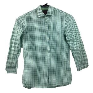 Tattersall‎ Mens Size 16 Long Sleeve Green Plaid Button Up Collared Dress Shirt